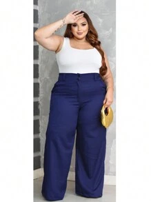 Plus Size Pantalona Feminina Pants Social Tailoring Elegant Comfortable Luxury - Màu xanh hải quân - Xem 1