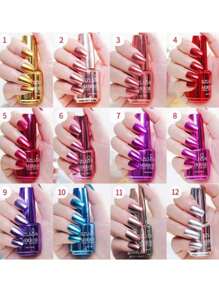12 Esmalte Efecto Espejo Mirror Colores Metalicos Secado Rapido - Multicolor - Ver 2