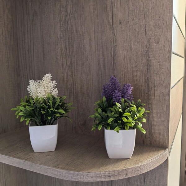 1pc Plastic Potted Artificial Plant Set, Including Green Eucalyptus, Rosemary, Pine And Walnut, Suitable For Indoor Office Desk, Coffee Table, Bathroom, Bedroom Decor In Spring And Summer,Garden Decor,Outdoor Plant,Gardening,Fake Flowers