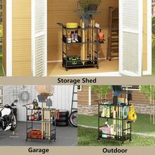GILLAS Garden Tool Organizer Cart Yard Tool Organizer For Garage Up To 35 Long-Handled Tool Storage Rack Yard Tool Holder For Rakes Brooms Shovles Outdoor Use Garden Tool Utility Cart - Black1 - View 6