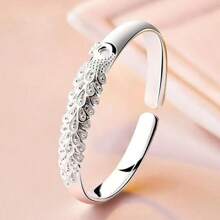 Nuevo brazalete de plata de ley 925 con diseño elegante de pavo real, abierto, para mujer. Accesorio de joyería de moda para fiestas, bodas y regalos