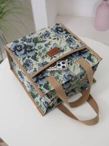 DLIU New Thickened Jacquard Fabric Tote Bag, Lunch Bag, Bento Bag, Lunch Box Bag, Carry Bag, Miscellaneous Bag With Aluminum Foil Insulation Layer, Portable For Work, Zipper Closure (Not Fully Closed) - Beige - View 5