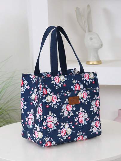 New Thickened Nylon Fabric Floral Print Lunch Bag, Portable Bento Box Tote Bag, Insulated Picnic Bag With Large Capacity, Suitable For Lunch, Picnic, Work, Travel, Daily UseWomanLunch Box Bag For Women LadiesSchool Supplies Stuff Accessories