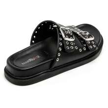 Flat Sandal With Double Straps And Metal Buckles - Black - View 4