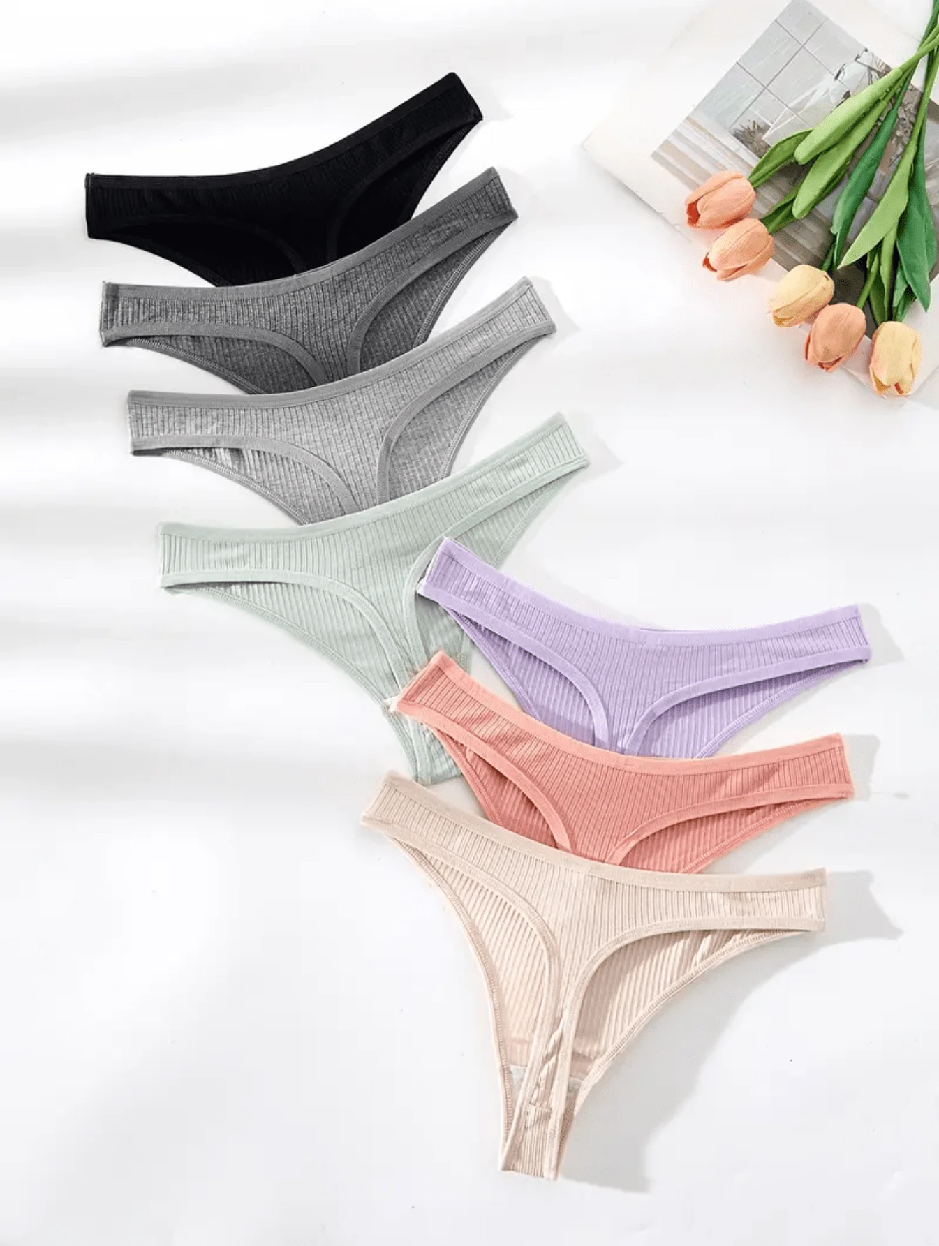 Kit 15 Calcinhas Fio Dental de Algodão Canelado