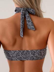 2pcs/Set Summer Beach Sexy Halter Neck Bikini Swimwear - Black - View 5