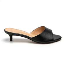 Zapatos mule con tacón de bloque, correa ancha, decoración metálica - Negro - Ver 2