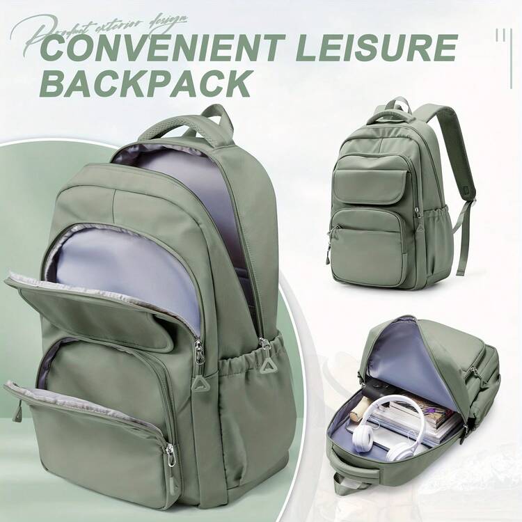 School Backpack Middle School Bag Lightweight Travel Backpack College Laptop Bag Work Daypack - Army Green - View 3