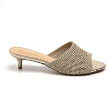 Zapatos mule con tacón de bloque, correa ancha, decoración metálica - Dorado - Ver 3