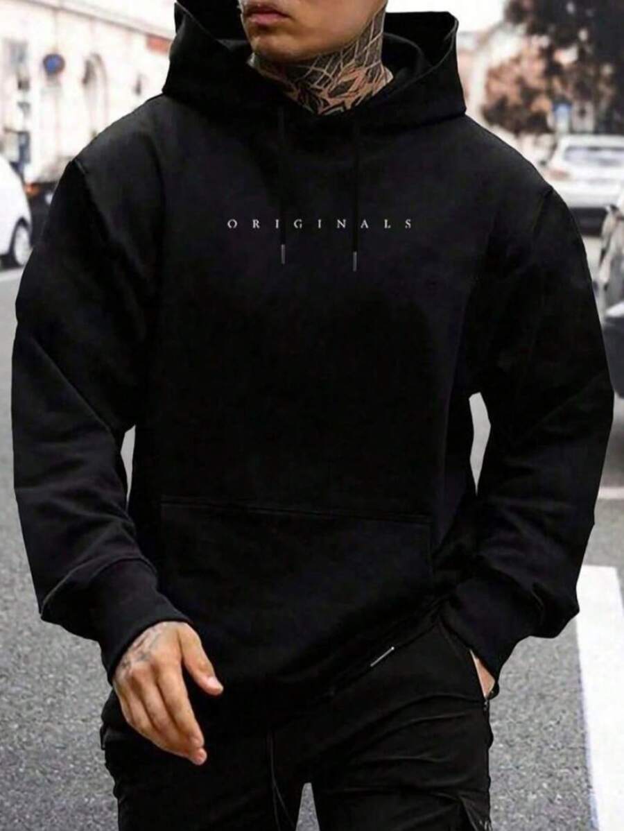 Originals Men's Kangaroo Flannel Sweatshirt Top - Black - View 1