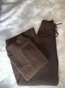 Cacharrel Mousse Knit Turtleneck Top And Trousers Set - Óxido marrón - Ver 3