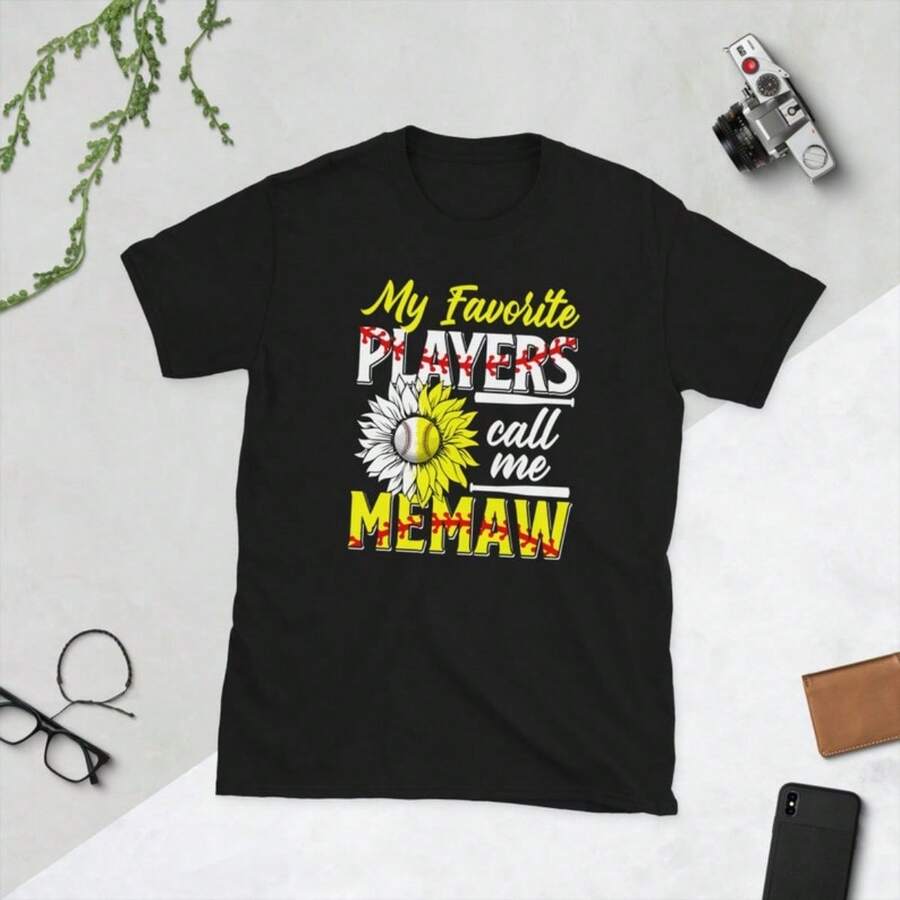 Softball Baseball Memaw Grandma Mother's Day Gifts Unisex T-Shirt - Black - View 1