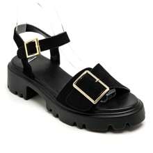 Sandales avec boucle en métal et talon compensé à plateforme épaisse - Noir - Voir 2