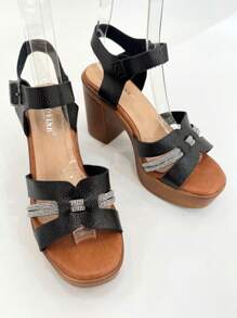 REVREAL Sparkly Platform Sandals Stylish Sandals Summer Sandals For Women - Black - View 2