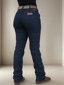 Women's Country Jeans Carpenter Cowboy Pants Os Boiadeiro - Màu xanh hải quân - Xem 4