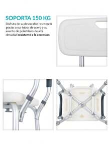 Neurolux Silla para Ducha para Adulto Mayor, Banco para Baño y Regadera con Reposabrazos y Respaldo Desmontable, Altura Ajustable Hasta 6 Niveles, con Diseño Antideslizante, Soporta Hasta 150 Kg - Blanco - Ver 7