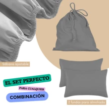 Single Drawer Sheet And 1 Cotton-Touch Microfiber Pillowcase - 灰色 - 查看 3