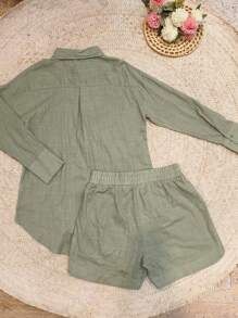 2pcs Shirt And Shorts Set - Army Green - View 3