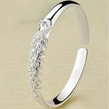 Nuevo brazalete de plata de ley 925 con diseño elegante de pavo real, abierto, para mujer. Accesorio de joyería de moda para fiestas, bodas y regalos