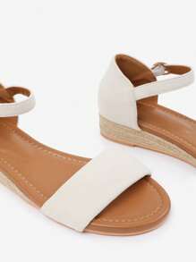 Where’s That From ELEANOR LOW WEDGE SHOES WITH ADJUSTABLE ANKLE STRAP - Light Cream Suede - View 4