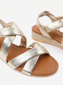 Where’s That From VIOLET LOW WEDGE SHOES WITH BUCKLE CLOSURE & CROSS OVER STRAP - Gold Metallic PU - View 4