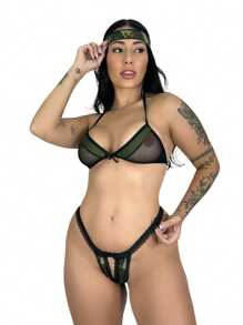 Military Stripper Costume With Intimate Opening Husband In A Hurry Sexy Lingerie Mini Set Sensual - Verde militar - Ver 7