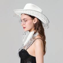 Cowgirl Hat Set, Shiny Rhinestones Tasseled Cowboy Hat With Heart Sunglasses Neckerchief Photo Booth Props