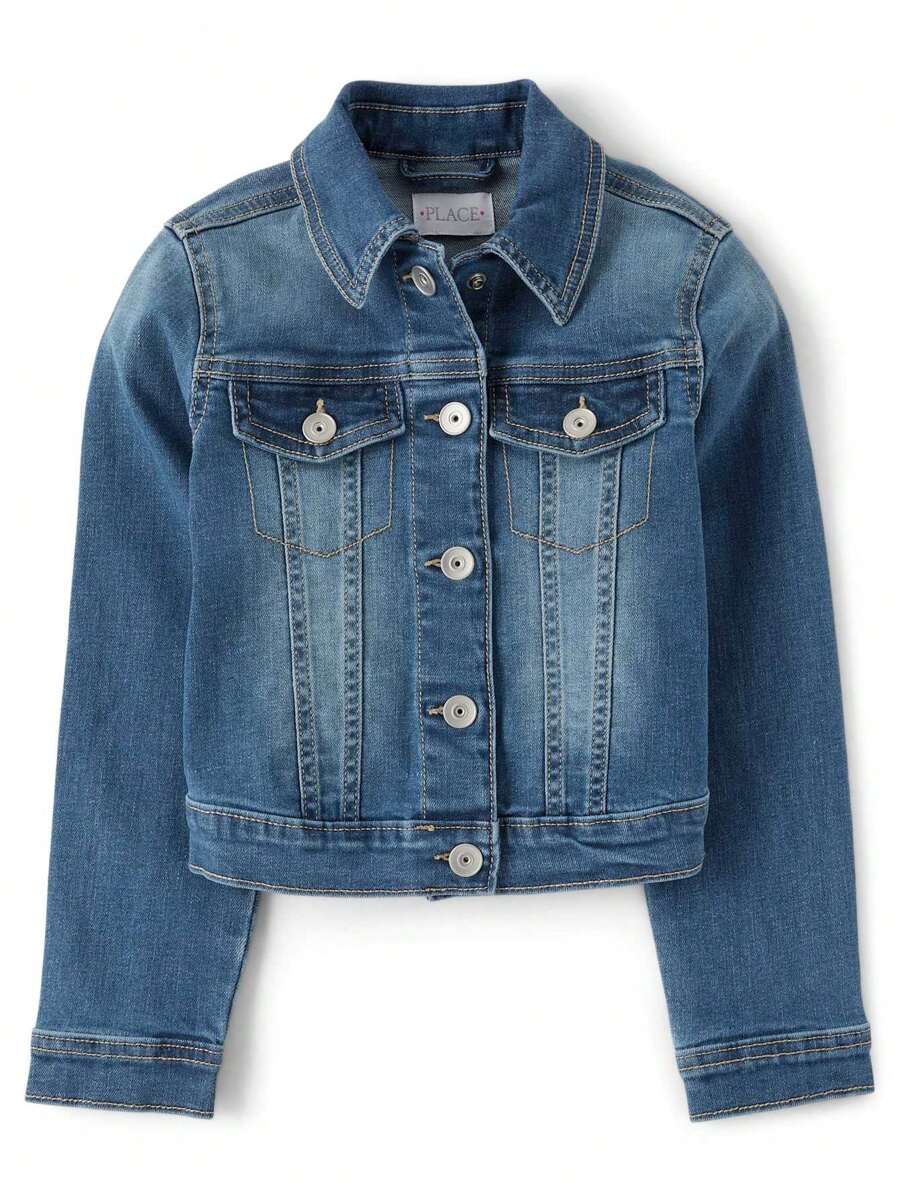 The Children's PLACE Girls Medium Wash Stretch Denim Jacket - NOVA WASH - View 1