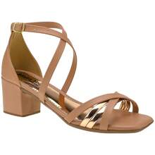Women's Sandals With Low Thick Heel And Square Toe, X-Strap - Beis - Ver 1
