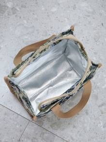 DLIU New Thickened Jacquard Fabric Tote Bag, Lunch Bag, Bento Bag, Lunch Box Bag, Carry Bag, Miscellaneous Bag With Aluminum Foil Insulation Layer, Portable For Work, Zipper Closure (Not Fully Closed) - Beige - View 7