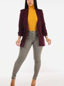Butt Lift High Waist Plaid Skinny Pants Brown - Nhiều màu - Xem 2