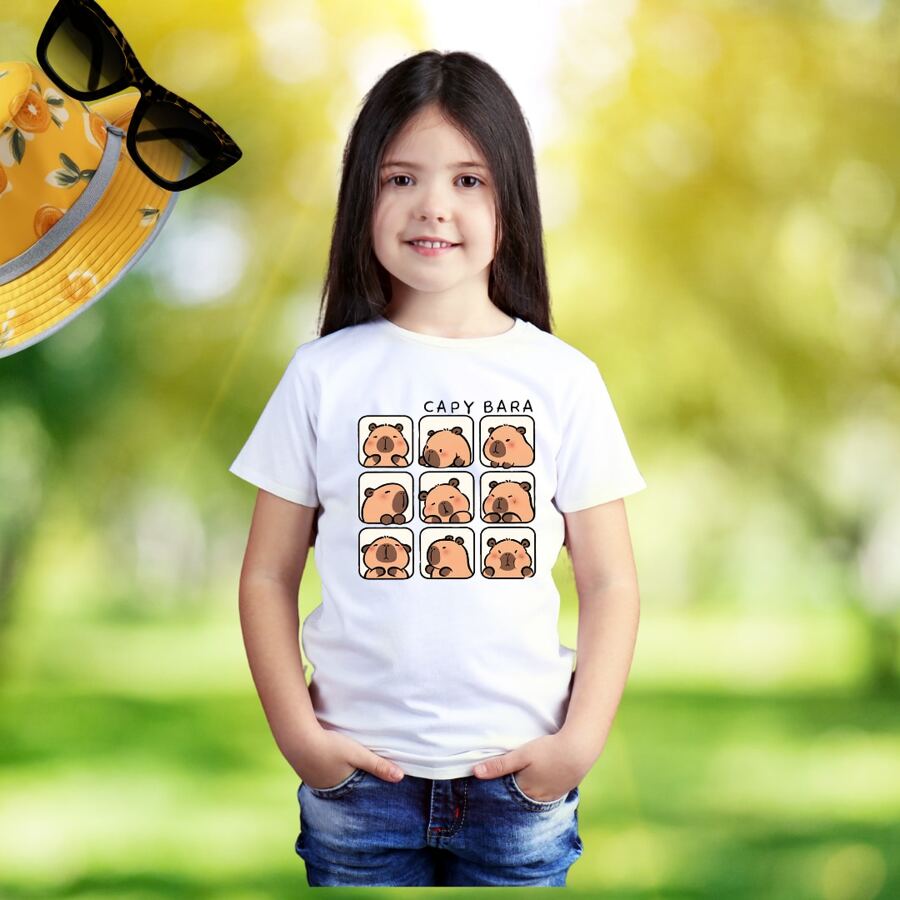 playera capibara de moda unisex niño niña  algodón 4 - Blanco - Ver 1
