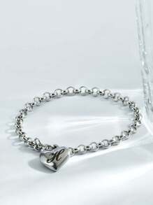 1pc Charm Bracelet With 26 Alphabet Letters, Chunky Jewelry, Heart Design, Suitable For Women And Teens, Perfect Christmas Gift