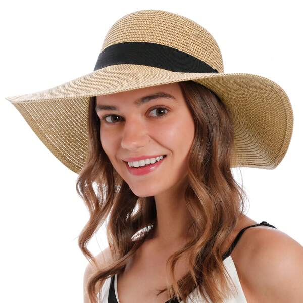 Womens Sun Hats With Uv Protection Wide Brim Beach Hat Women Straw Beach Hats For Women Floppy Foldable Sun Hats Women Beach, Mix Beige Brown Sun Hat Womens