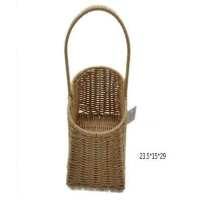 1 cesta de vime trançada à mão (com alça), adequada para decoração de flores/plantas, também pode ser usada como cesta de armazenamento trançada para casamento, decoração de jardim