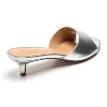 Square Heel Mule With Wide Strap And Metallic Detail - Silver - View 4