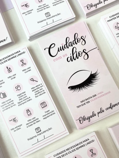 Kit 100 Unidades Cartão de Tag para Cuidados com Cílios, Tamanho 5x9 cm, Engraçado, Cartão de Presente