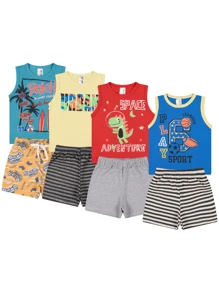 10 Piece Children's Summer Kit For Boys, 1 To 14 Years Old - 5 T-Shirts + 5 Shorts - Nhiều màu - Xem 4