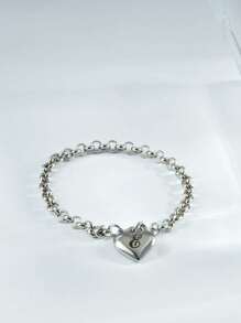 1pc Charm Bracelet With 26 Alphabet Letters, Chunky Jewelry, Heart Design, Suitable For Women And Teens, Perfect Christmas Gift