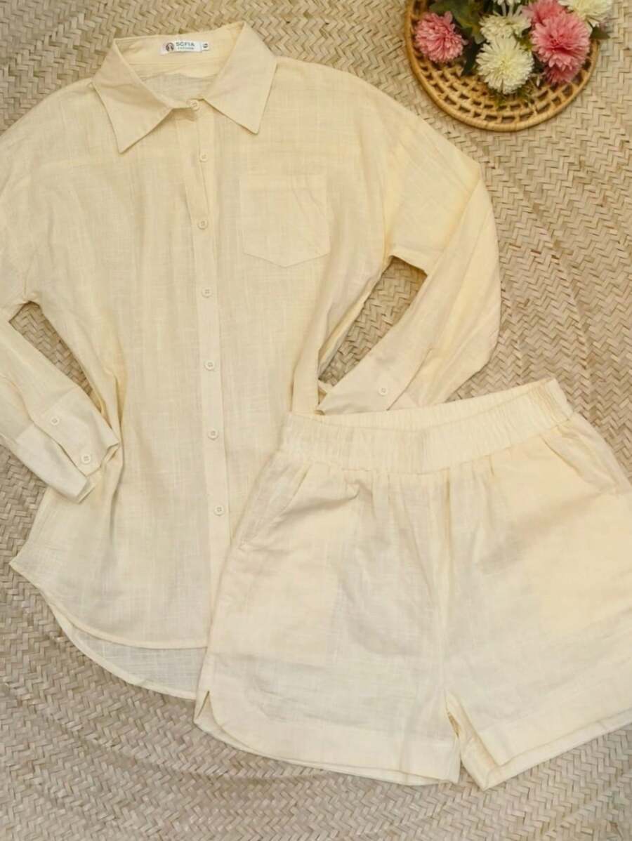 2pcs Shirt And Shorts Set - Apricot - View 1