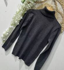 Cacharrel Women's Winter  Turtleneck Knit Cold Weather Blouse - Dark Grey - View 2