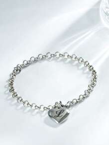 1pc Charm Bracelet With 26 Alphabet Letters, Chunky Jewelry, Heart Design, Suitable For Women And Teens, Perfect Christmas Gift