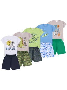 10 Piece Children's Summer Kit For Boys, 1 To 14 Years Old - 5 T-Shirts + 5 Shorts - Nhiều màu - Xem 2