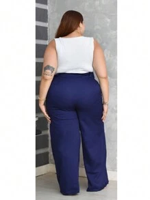 Plus Size Pantalona Feminina Pants Social Tailoring Elegant Comfortable Luxury - Màu xanh hải quân - Xem 3