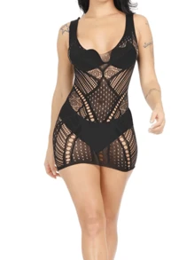 Vestido Arrastão Lingerie Sensual Regata Alça Feminina Conjunto Sexy Luxo