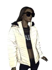 Chamarra  reflejante con Capucha Invierno Para Mujer a contra luz - Plateado - Ver 6