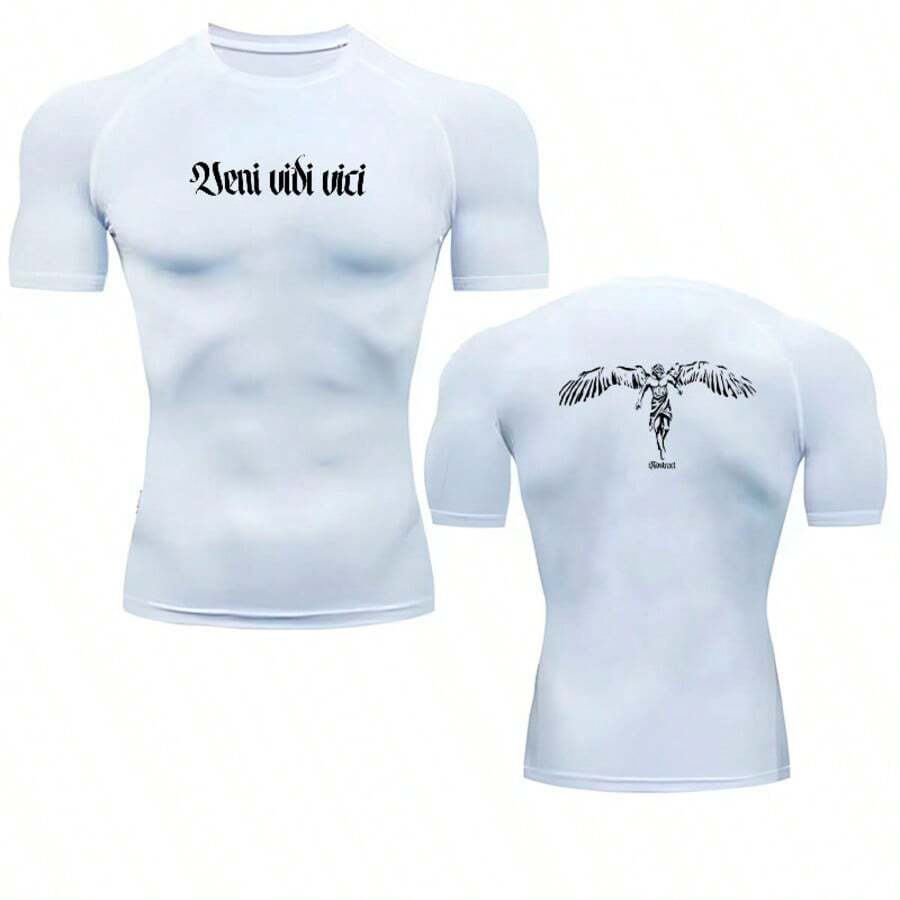Abstract Veni Vidi Vici Angel Gym Compression T-Shirt - White - View 1