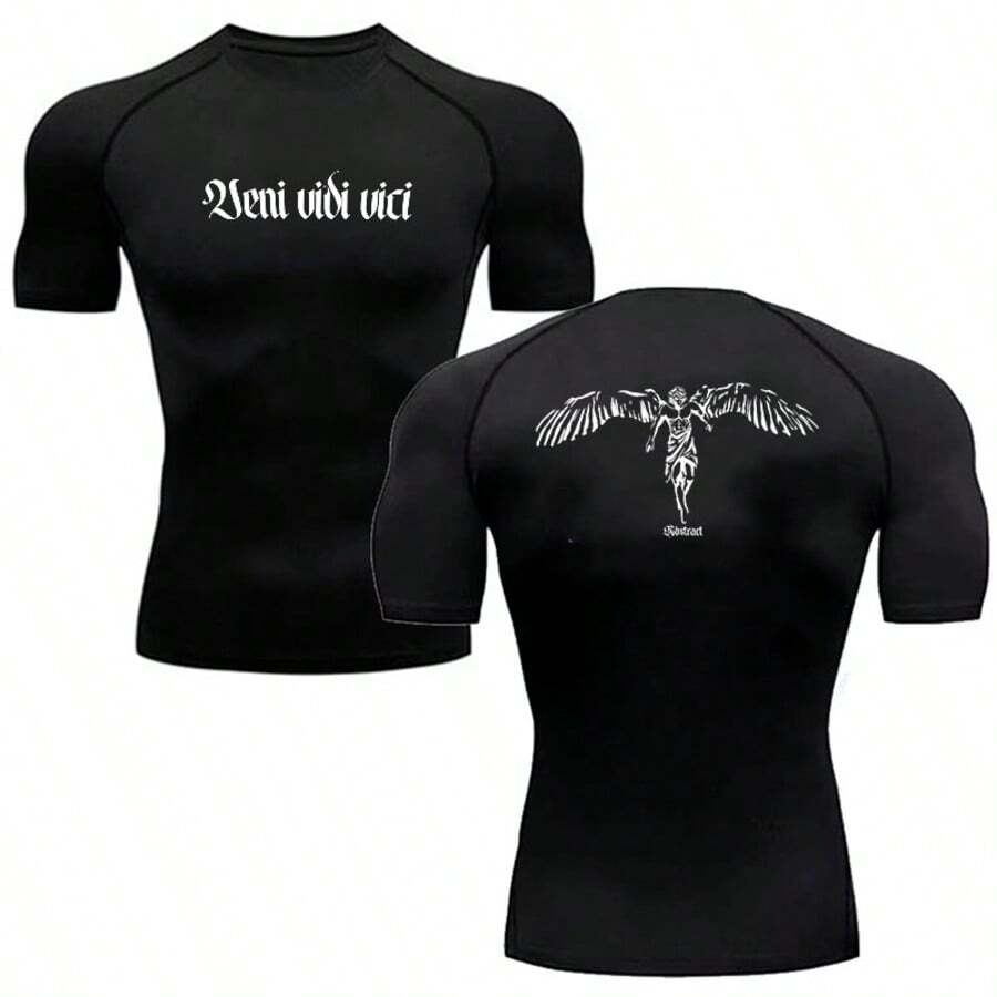 Abstract Veni Vidi Vici Angel Gym Compression T-Shirt - màu đen - Xem 1