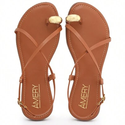 Sandália Feminina Simples Cruzada Enfeite Ajustável Confortável Traseira Lançamento Rasteirinha Nova