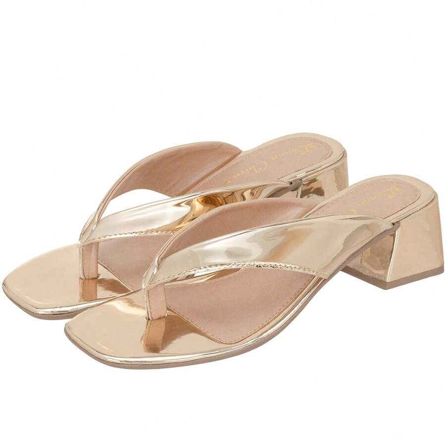 Women's Comfortable Casual Mid-Heel Toe Clogs - Gold - View 1